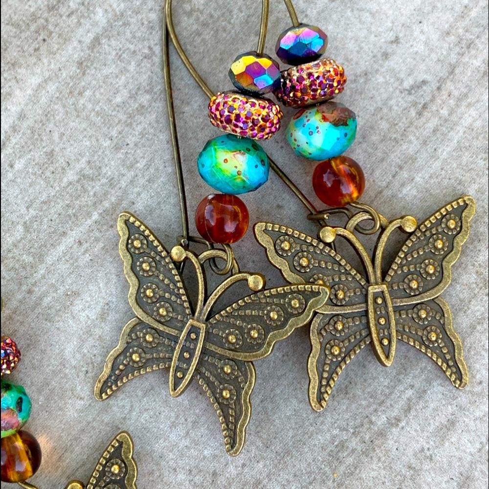 Bronze and turquoise butterfly earrings